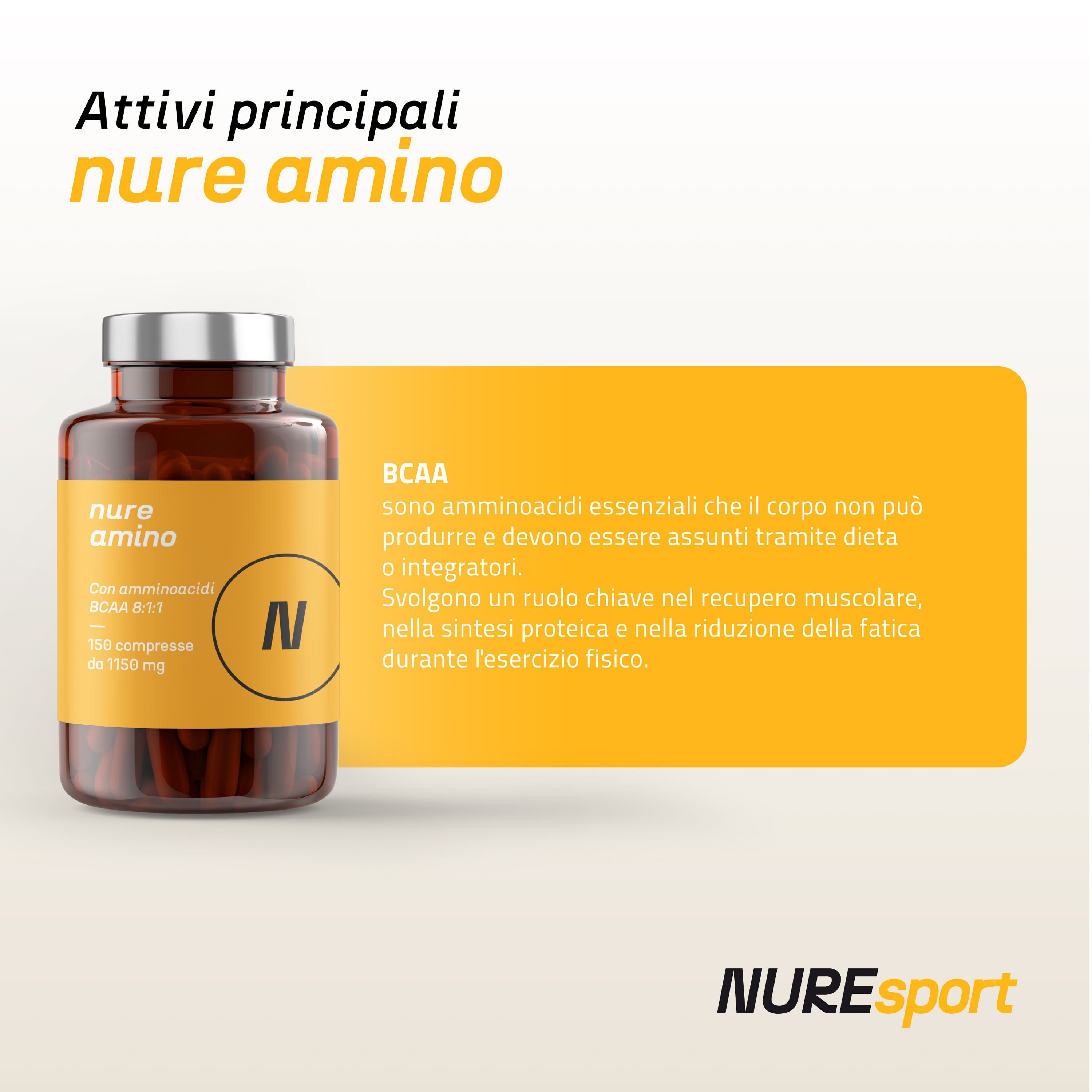 NURE Amino 150 compresse da 1150 mg | Integratore aminoacidi ramificati bcaa