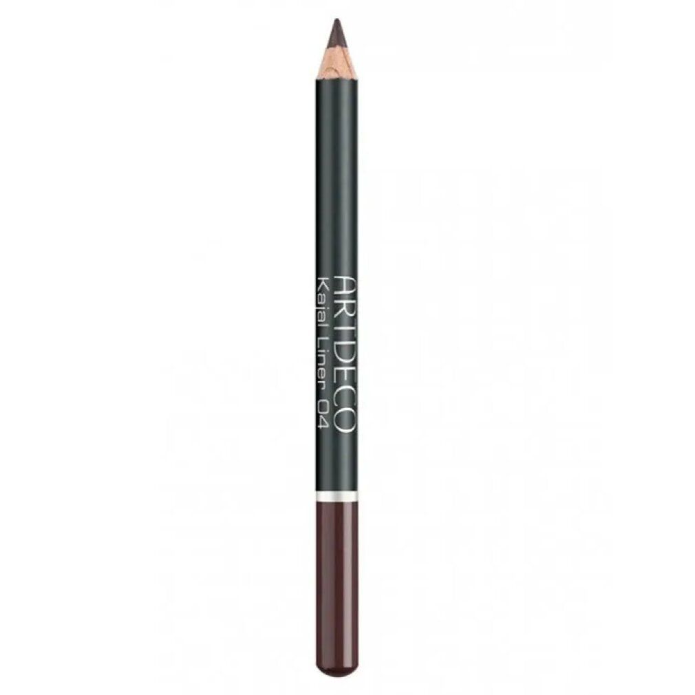 Kajal Liner 04 Forest Brown di Artdeco. Matita marrone scuro con punta. Corpo nero con nome del prodotto.