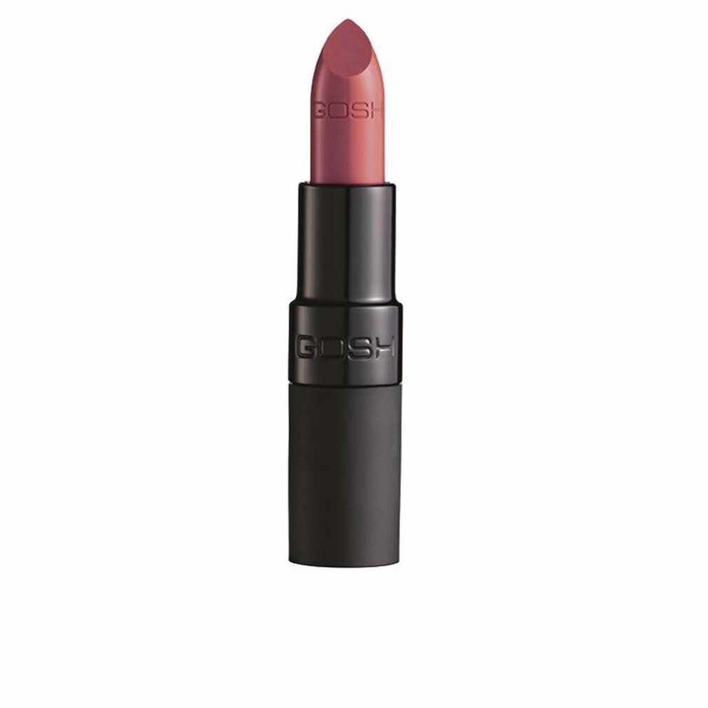 Rossetto Gosh Velvet Touch 010 Matt Smoothie. Rossetto rosa in astuccio nero. Marchio Gosh.