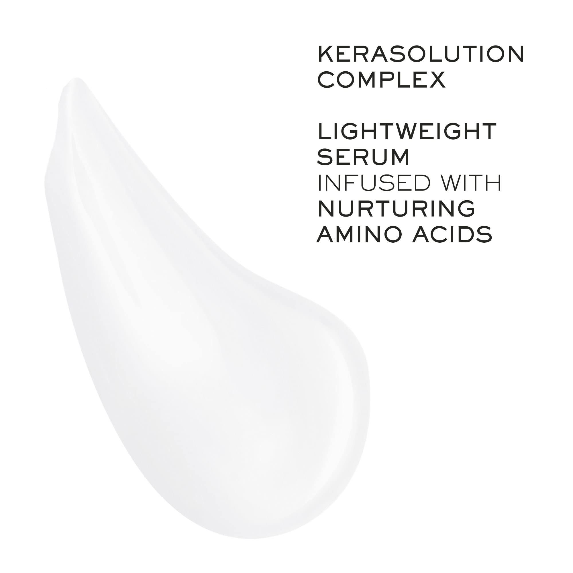 Siero bianco su sfondo bianco. Testo: Kerasolution Complex, Lightweight Serum, Infused with Nurturing Amino Acids.
