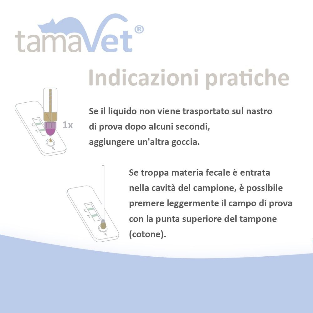 Istruzioni: Aggiungere liquido se necessario. Usare tampone in caso di eccesso di feci.