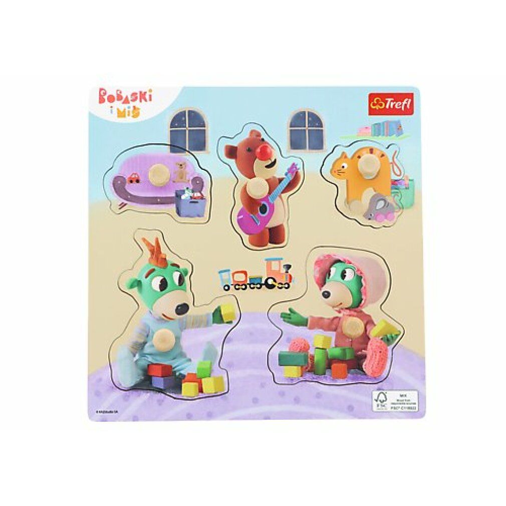 Puzzle di legno con tre gemme e orsacchiotto