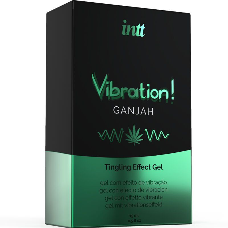 Scatola nera con fascia verde. Testo: INTT, Vibration!, Ganjah, Tingling Effect Gel. Testo multilingue.