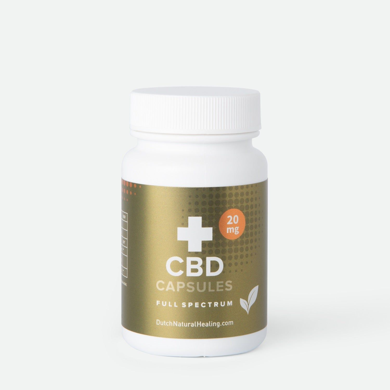 Retro di un flacone di capsule CBD, con elenco ingredienti.