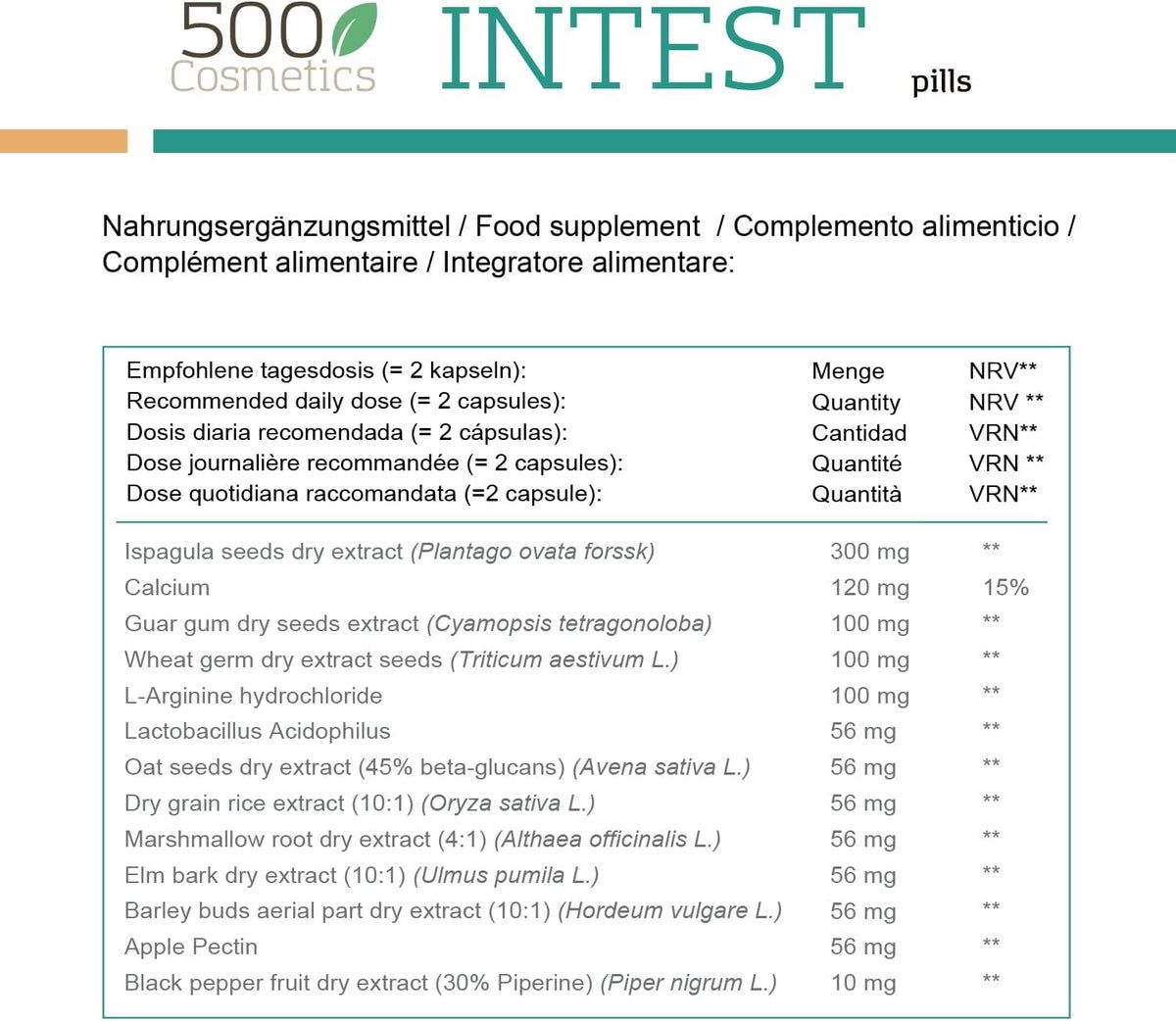 500Cosmetics Intest Capsule per benessere intestinale