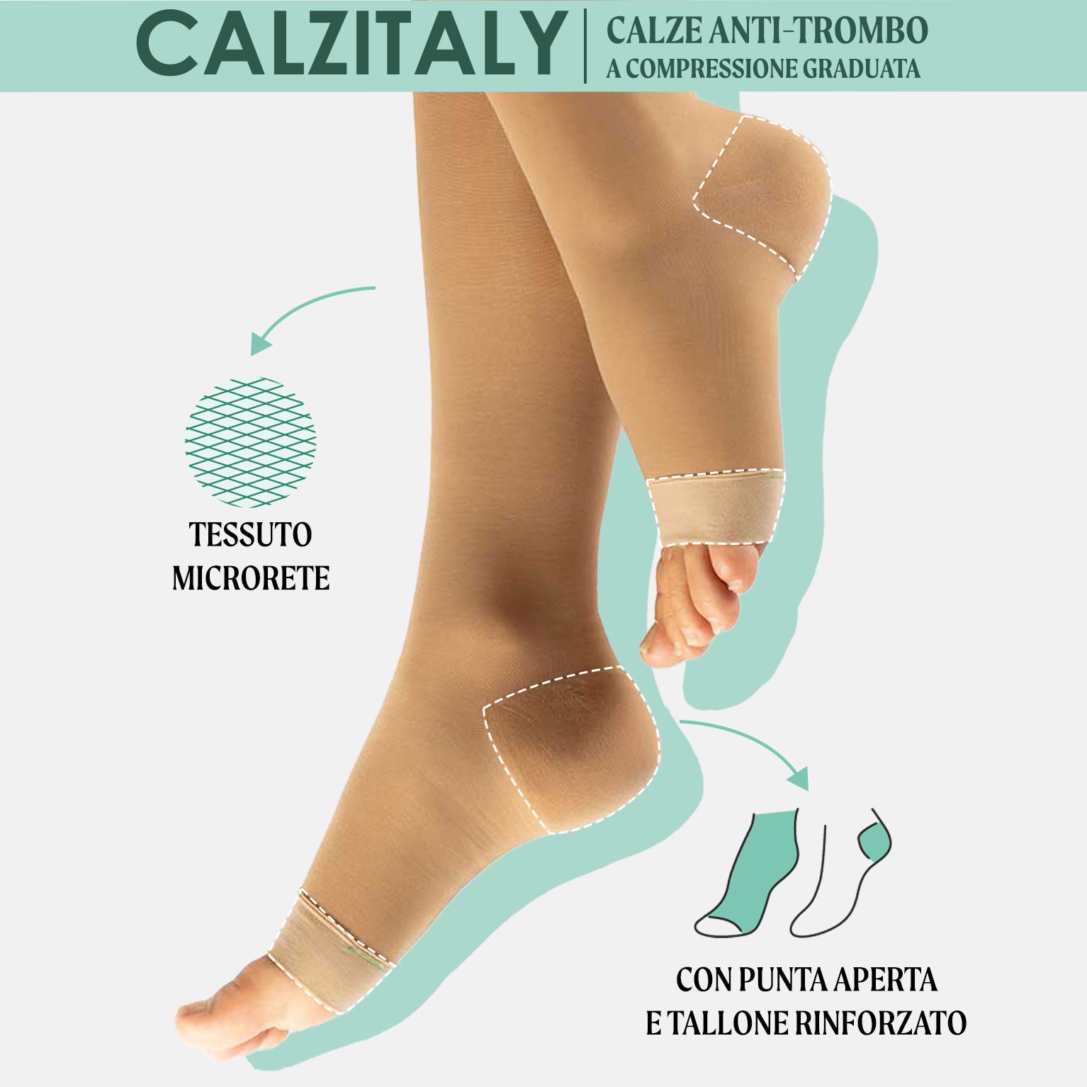 CALZITALY Gambaletti anti-trombo a punta aperta - 18-23 mm/Hg, Gambaletti Medicali Made in Italy
