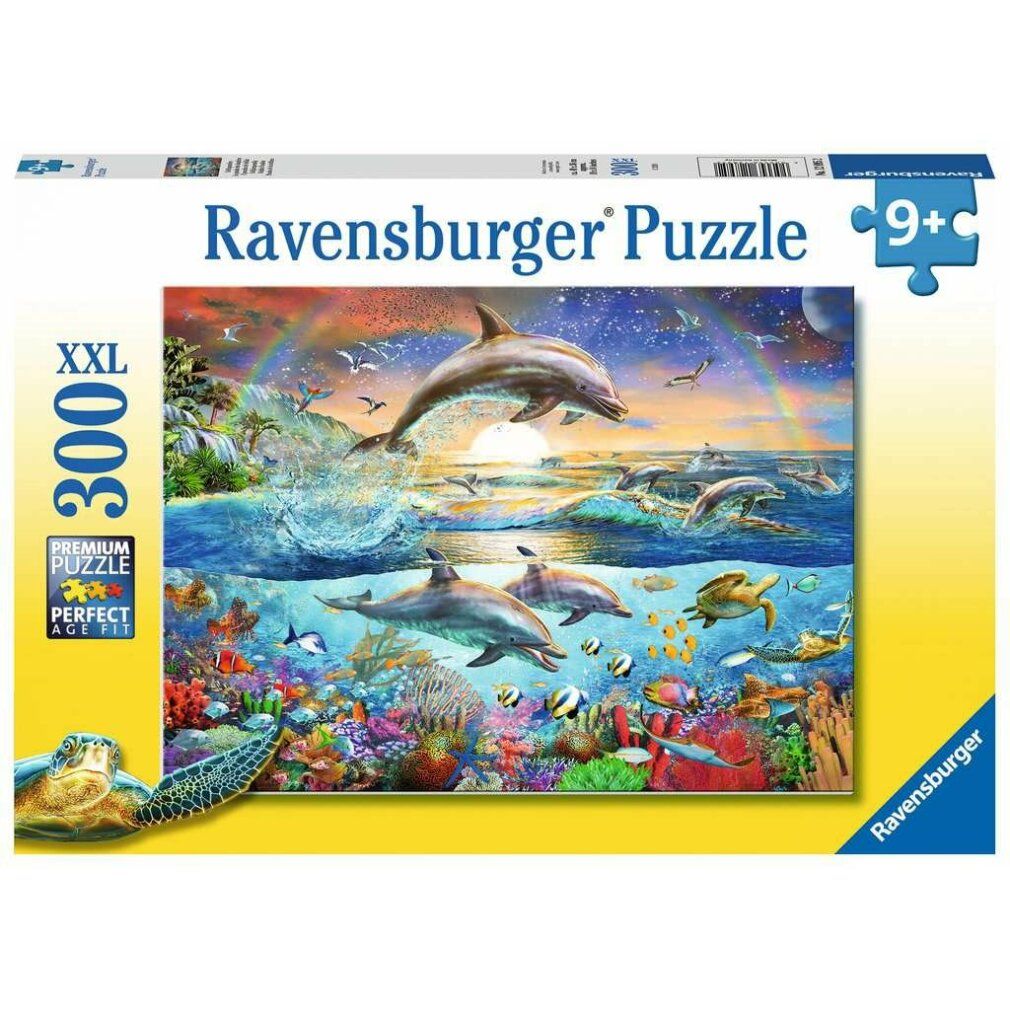 Scatola puzzle con delfini, tartarughe marine e pesci. Marchio Ravensburger. XXL 300 pezzi. Età consigliata 9+.