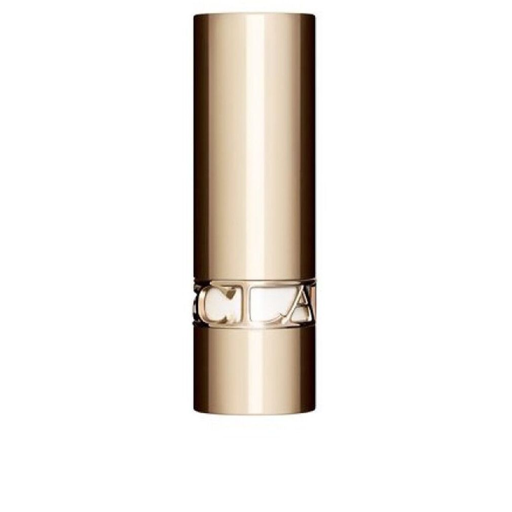 Rossetto dorato in un astuccio cilindrico. Il nome del marchio Clarins è visibile sulla parte inferiore.