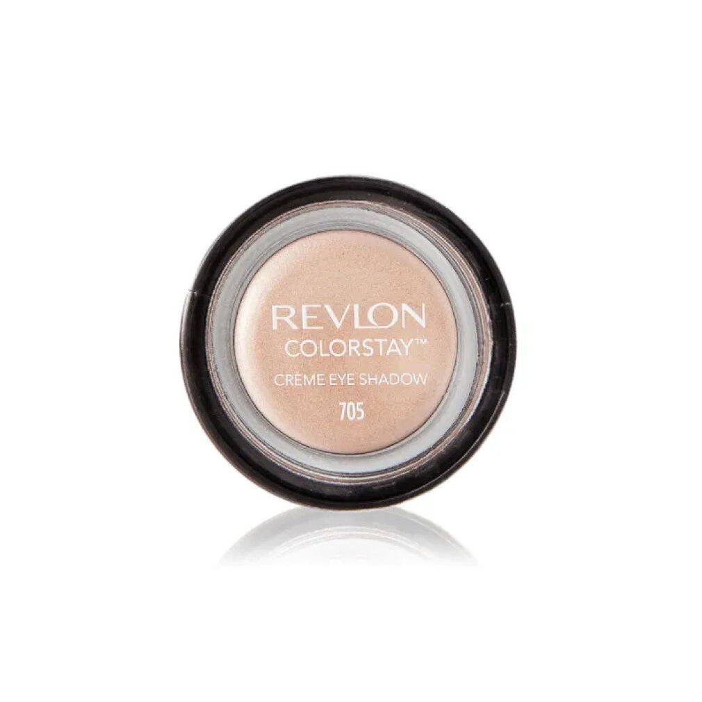Vasetto di ombretto in crema, beige chiaro. Scritta: Revlon Colorstay Crème Eye Shadow 705.