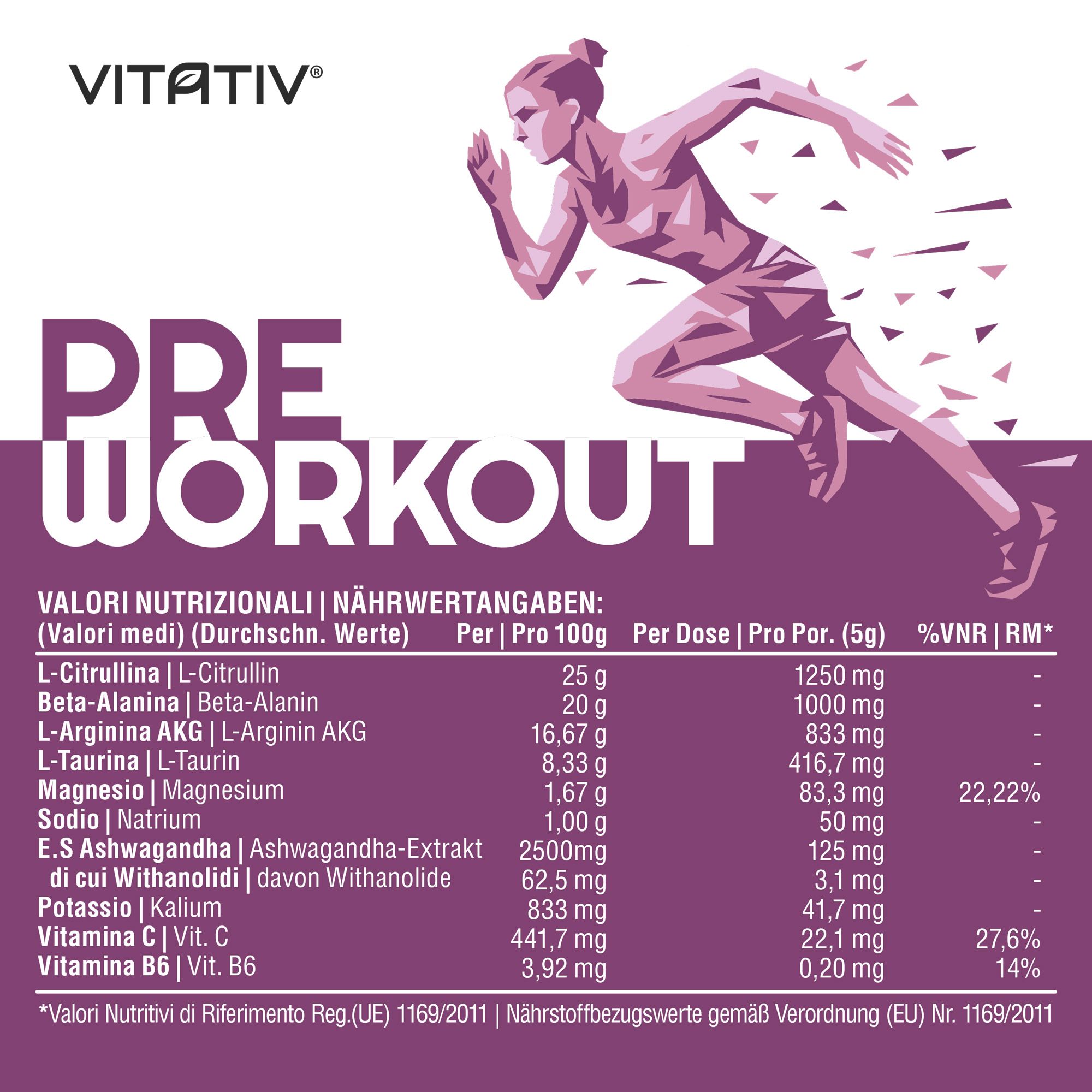 VITATIV® Pre Workout Donna Senza Caffeina Con Amminoacidi Minerali E Vitamine - 200 g
