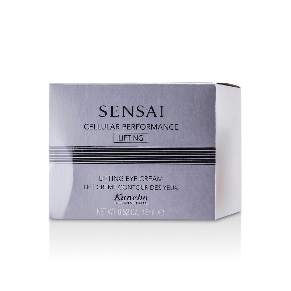 Confezione Sensai Cellular Lifting Eye Cream. Scatola grigia con nome del prodotto e informazioni del produttore.