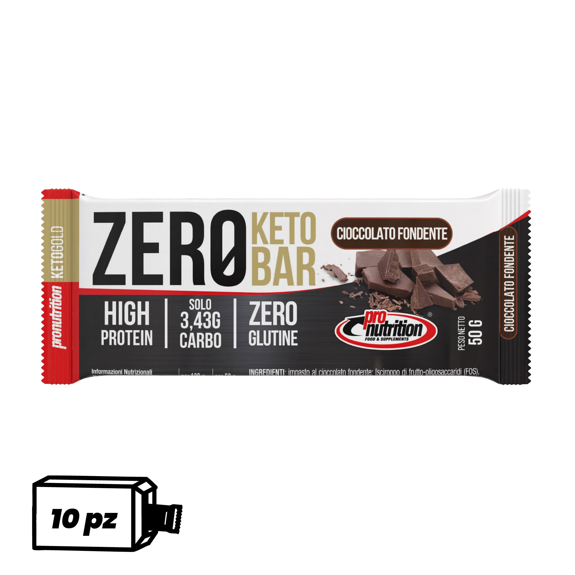 Pronutrition Barrette chetogenica Zero Keto Bar (10 pezzi x 50 gr, Cioccolato fondente)