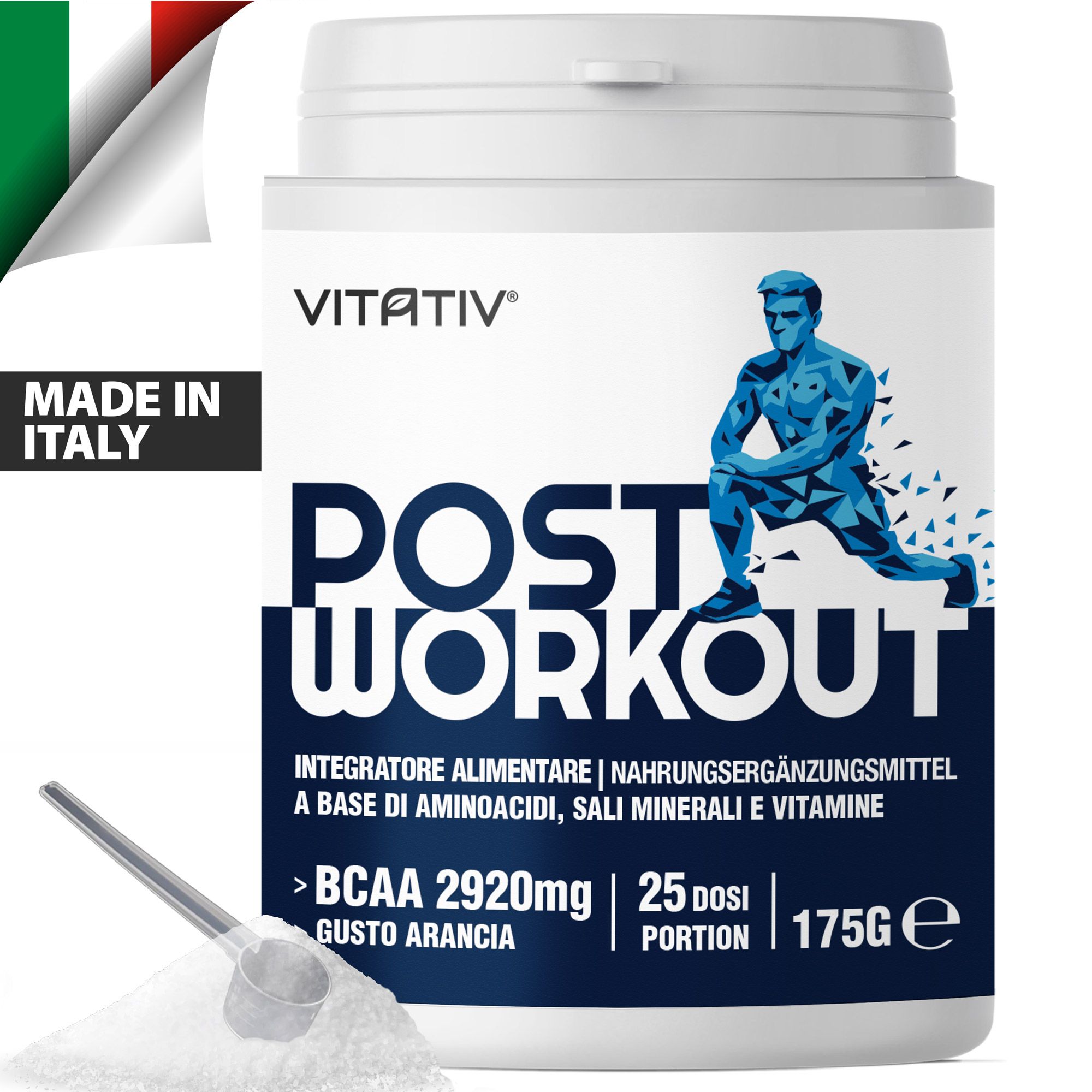 VITATIV® Post Workout Uomo in Polvere con BCAA 2:1:1, Glutammina, Minerali e Vitamine - 170 g