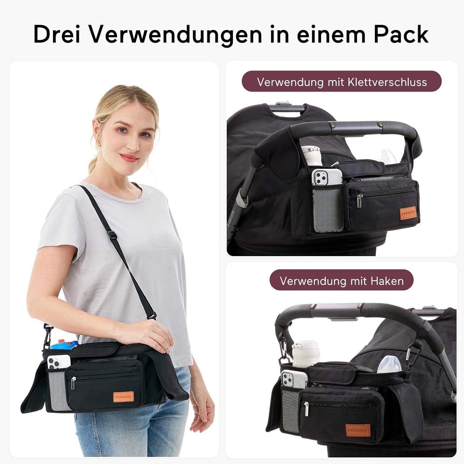 Momcozy Organizer universale per passeggino con portabottiglie/portabicchieri isolato