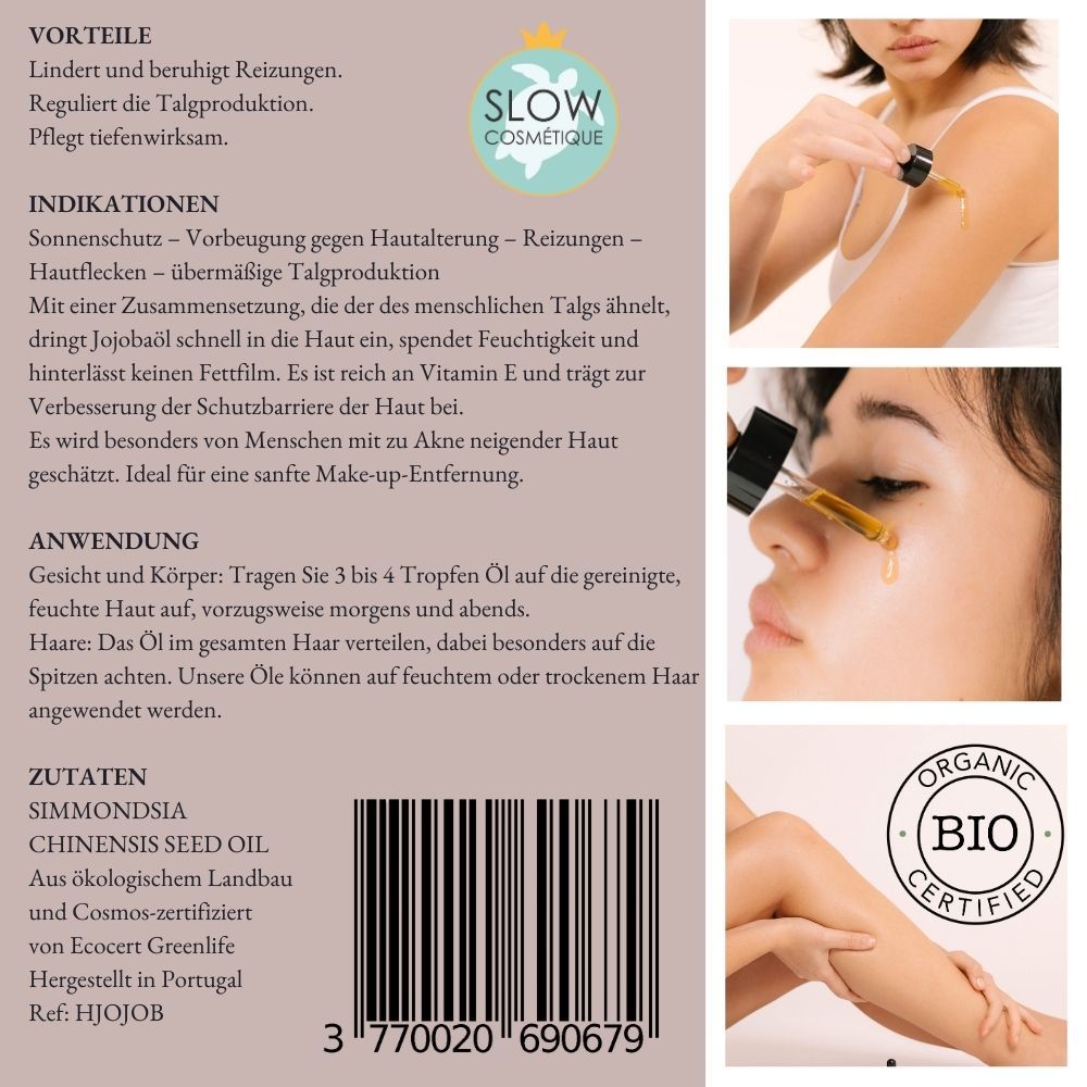Retro della confezione. Testo: Benefici, Indicazioni, Uso, Ingredienti. Certificazione Bio.