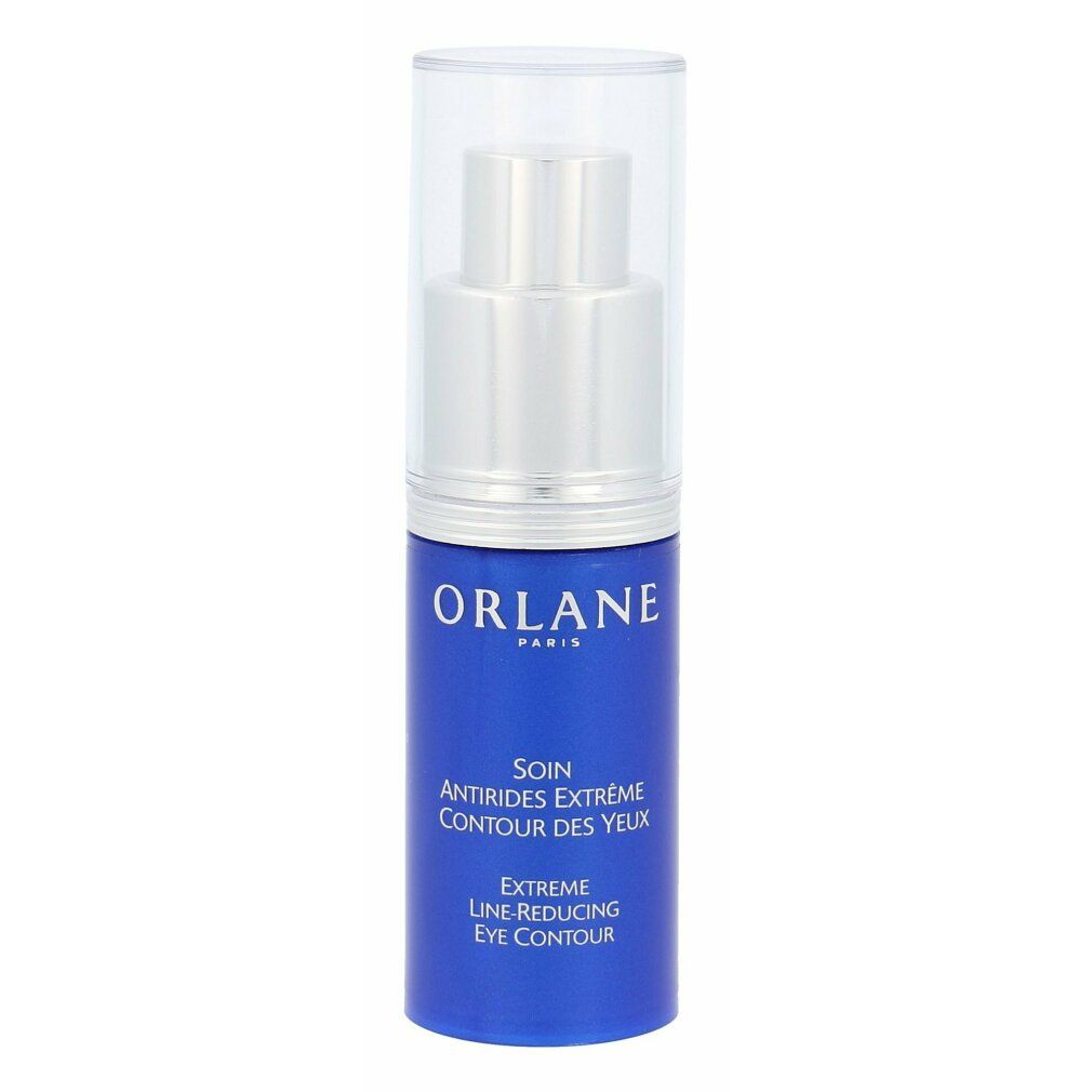 Flacone blu con applicatore argentato. Scritta: ORLANE PARIS, Extreme Line Reducing Care Eye Contour.
