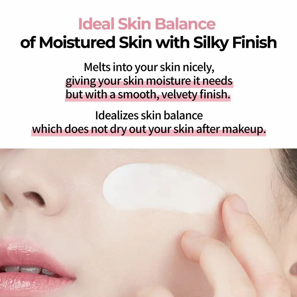 Crema applicata sulla pelle. Testo: Ideal Skin Balance. Marchio: numbuz:n. Idratante.