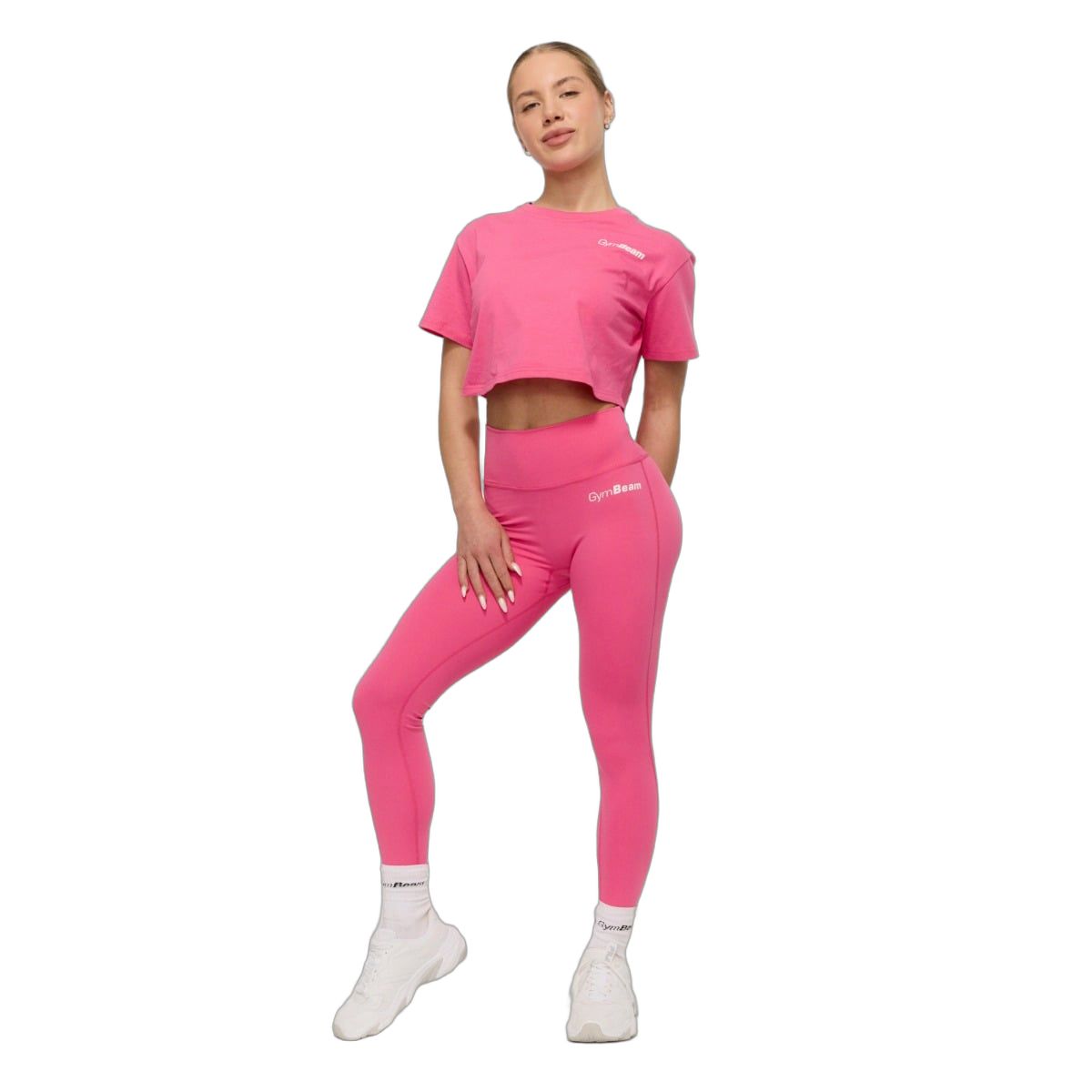 GymBeam Crop Top donna Limitless in cotone con manica corta Dragonfruit