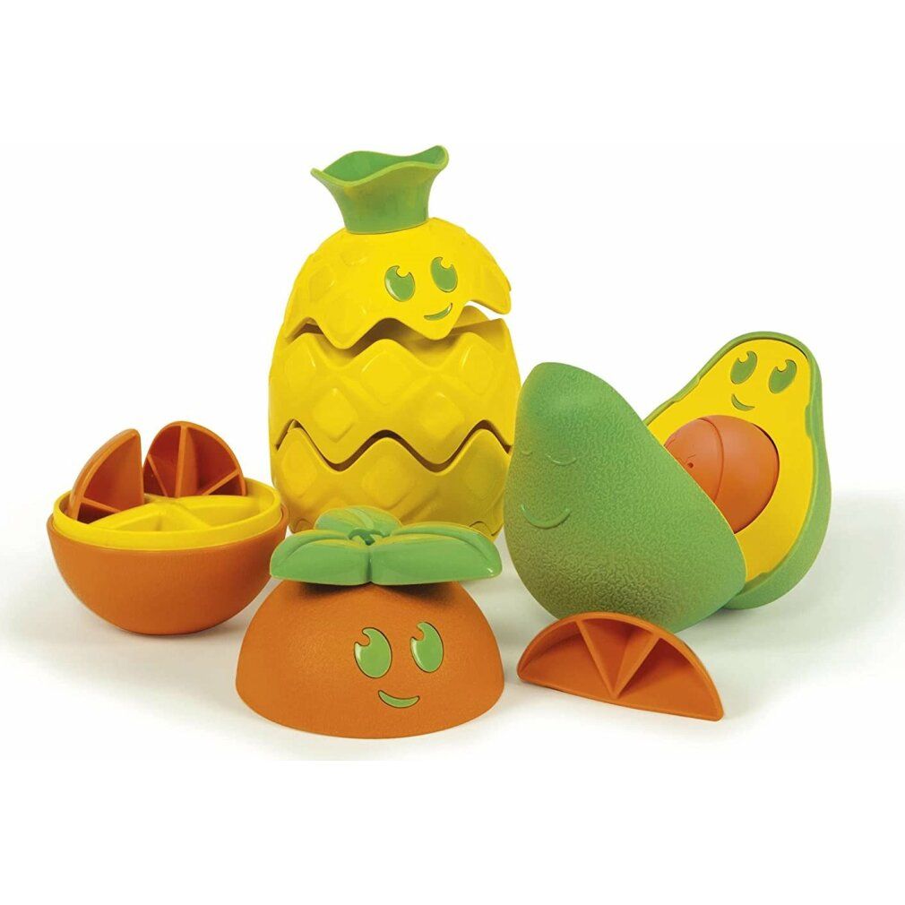 Puzzle di frutta con ananas, avocado, arancia e cachi. Ogni pezzo è diviso in più parti. Giocattolo Baby Clementoni.