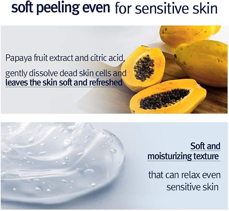 Testo su estratto di papaya e acido citrico. Immagini di papaya e gel.