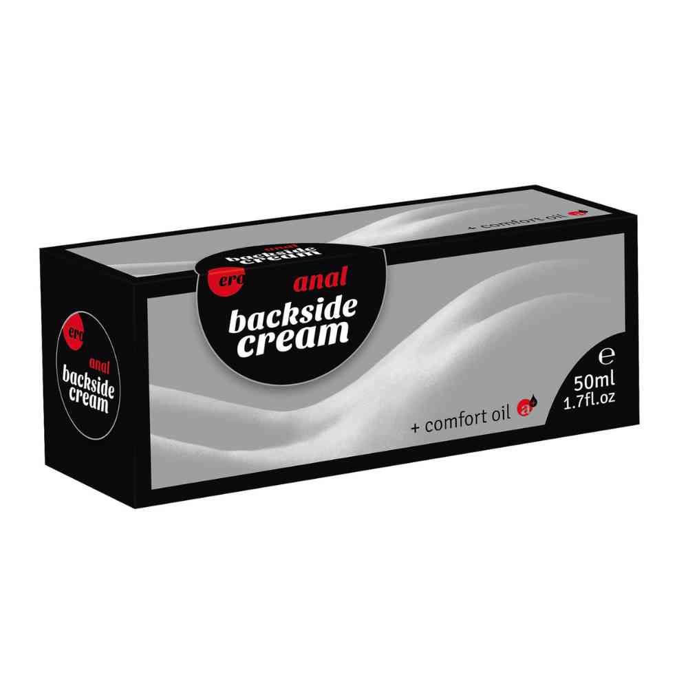Confezione nera con scritta "anal backside cream". Contiene "+ comfort oil". Volume: 50ml.