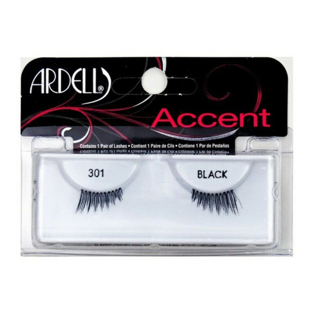 Ardell Accent Lashes 301 Nero. Ciglia nere in confezione di plastica. Contiene 1 paio di ciglia. Scritta: BLACK.