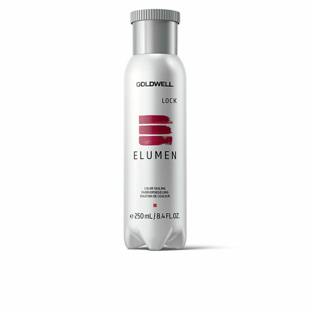 Flacone Goldwell Elumen Lock. Bianco, tappo argento. Strisce rosse e scritta Elumen. 250 ml.
