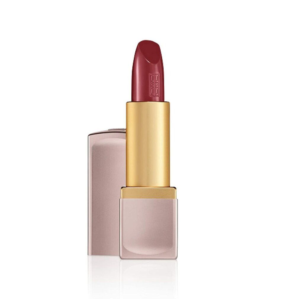 Primo piano di labbra truccate con un rossetto rosso scuro. Le labbra sono lucide e ben definite.