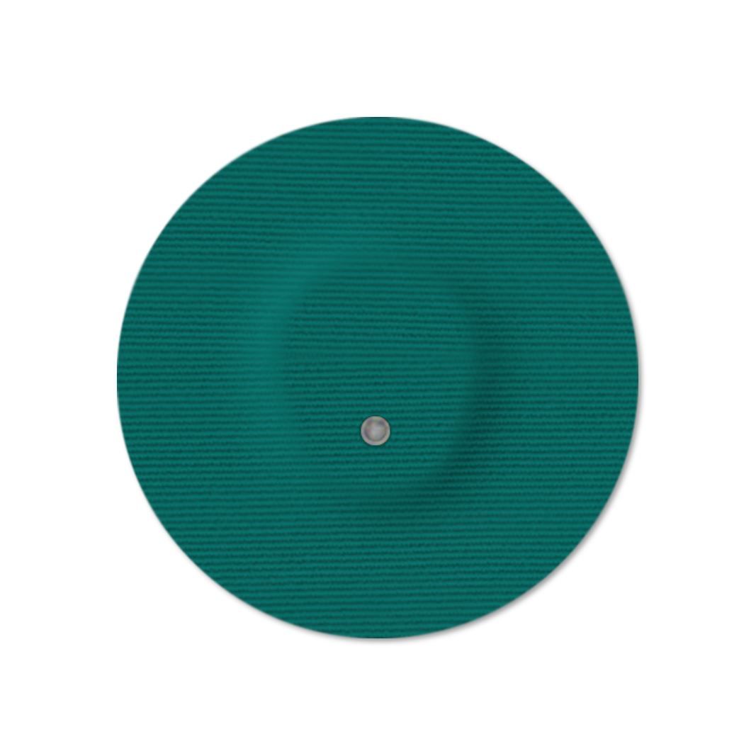 Cerotto di fissaggio rotondo verde con foro e incavo.
