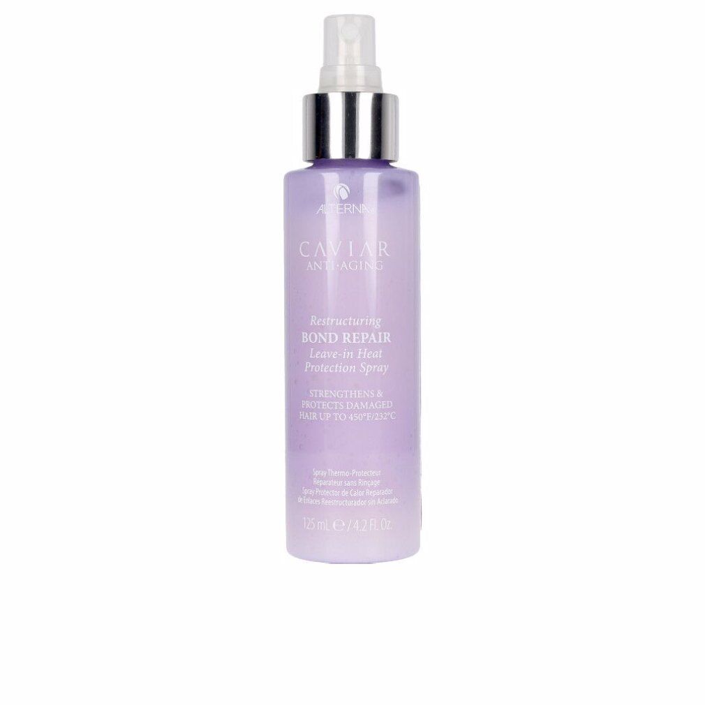 Flacone lilla con vaporizzatore. Scritta: Caviar Anti-Aging, Restructuring Bond Repair Leave-in Heat Protection Spray. 125 ml.