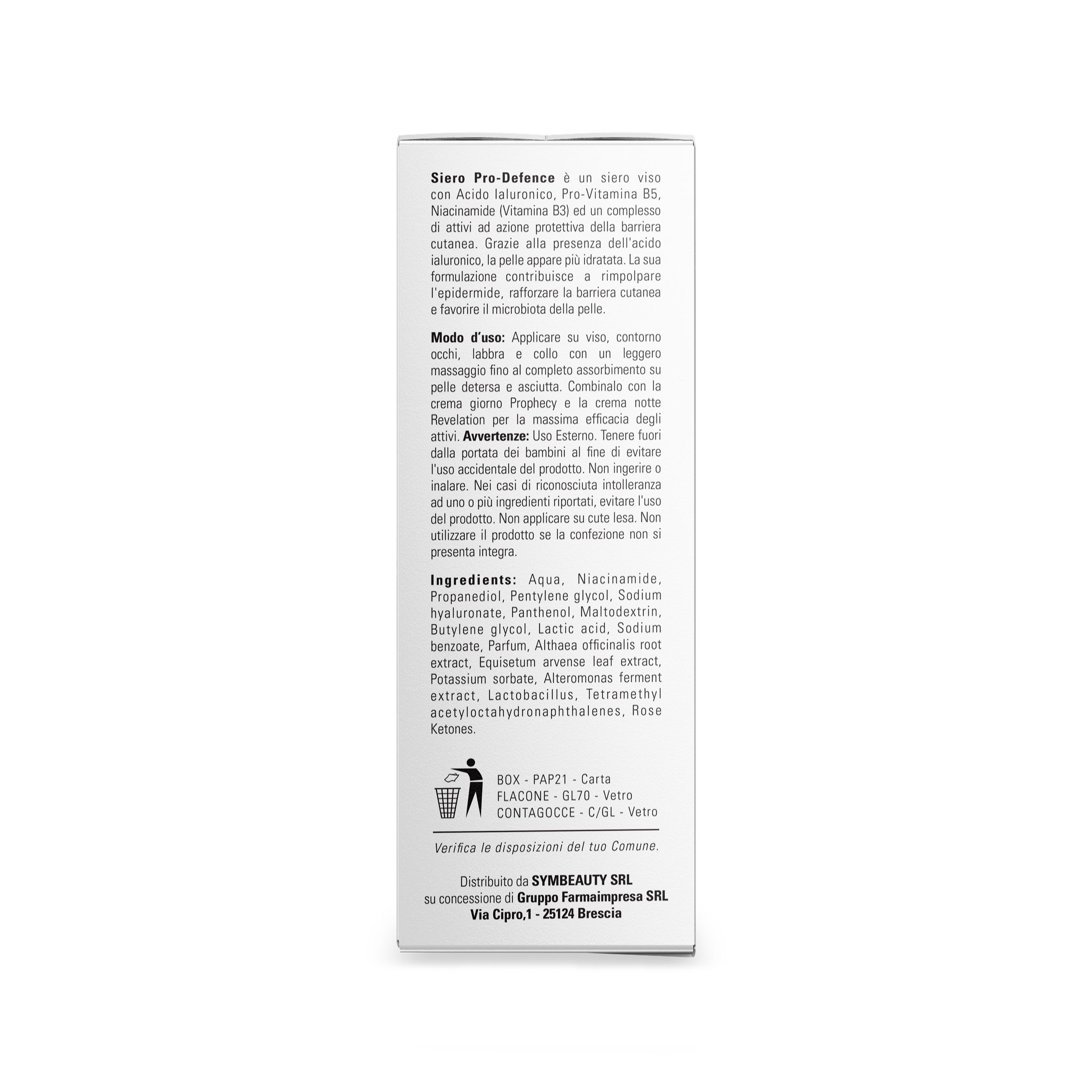 SYMBEAUTY® Hyaludea Siero Viso Acido Ialuronico, Niacinamide, Pro-Vita B5 e Complex Pro-Defence 30ml