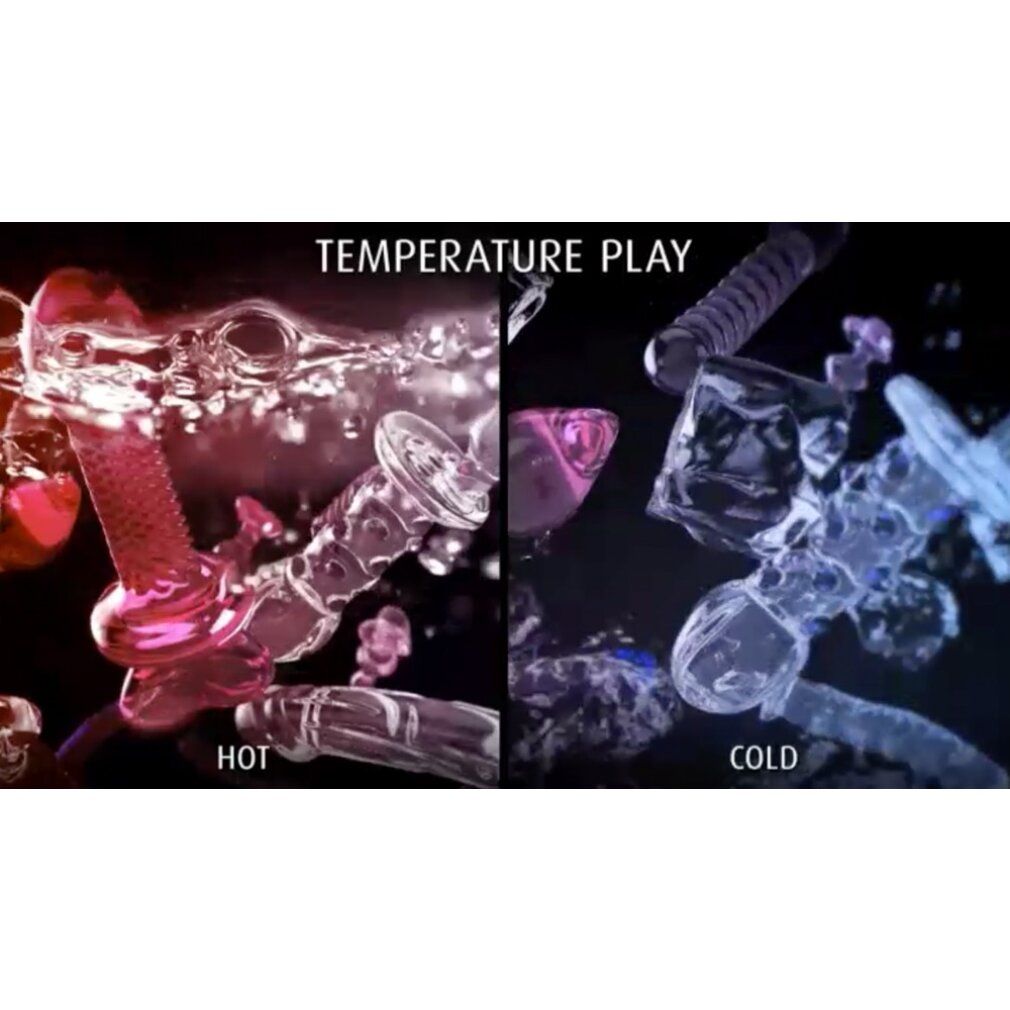 Massaggiatori in vetro in acqua calda e fredda. Scritta: HOT e COLD.