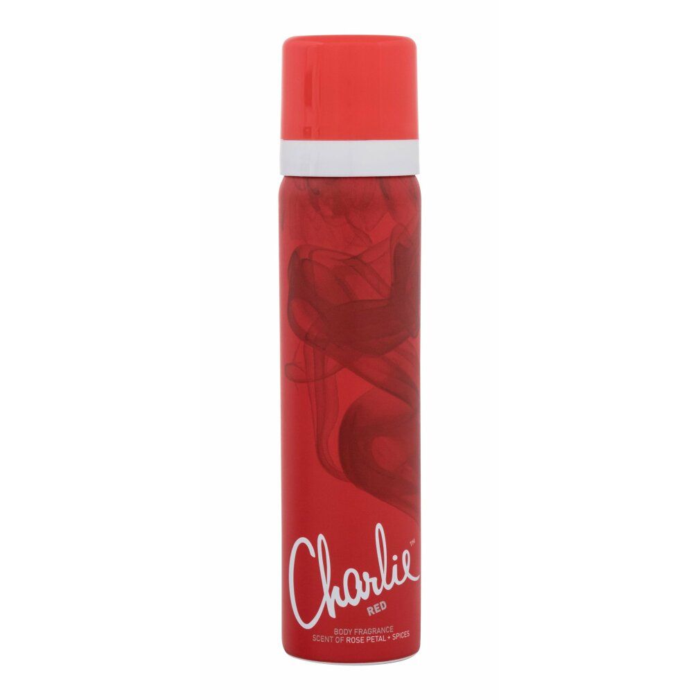 Bomboletta spray rossa con scritta bianca "Charlie Red" ed effetto fumo rosso.