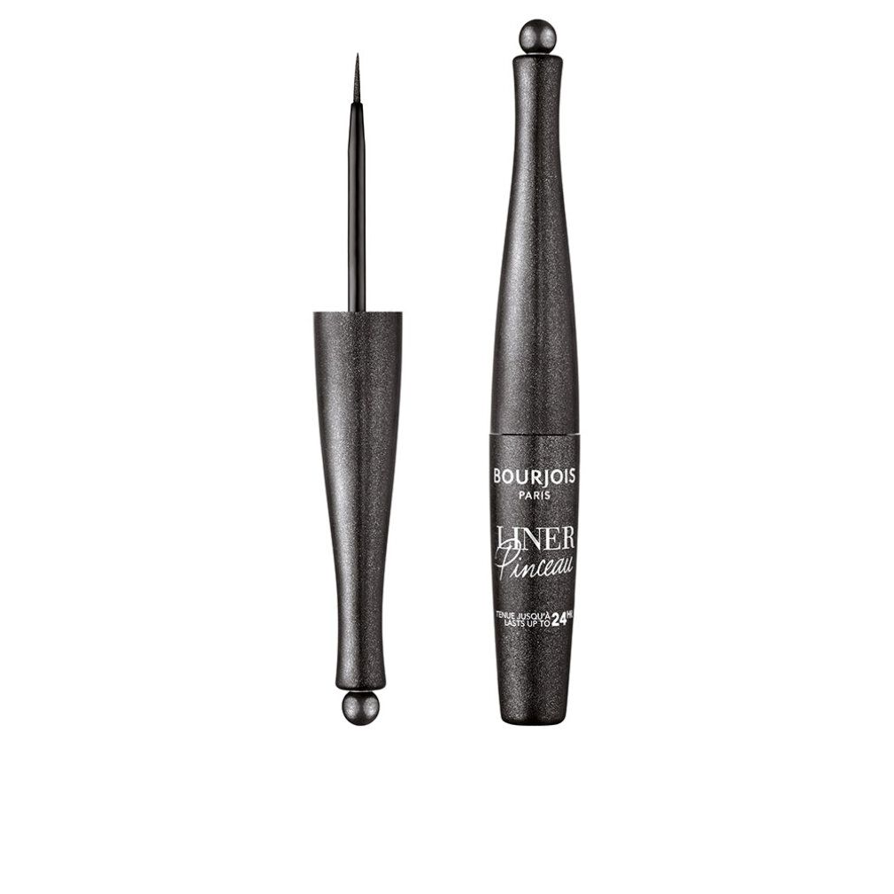 Eyeliner nero con applicatore a pennello. Flacone con tappo sferico. Scritta: Bourjois Liner Pinceau.