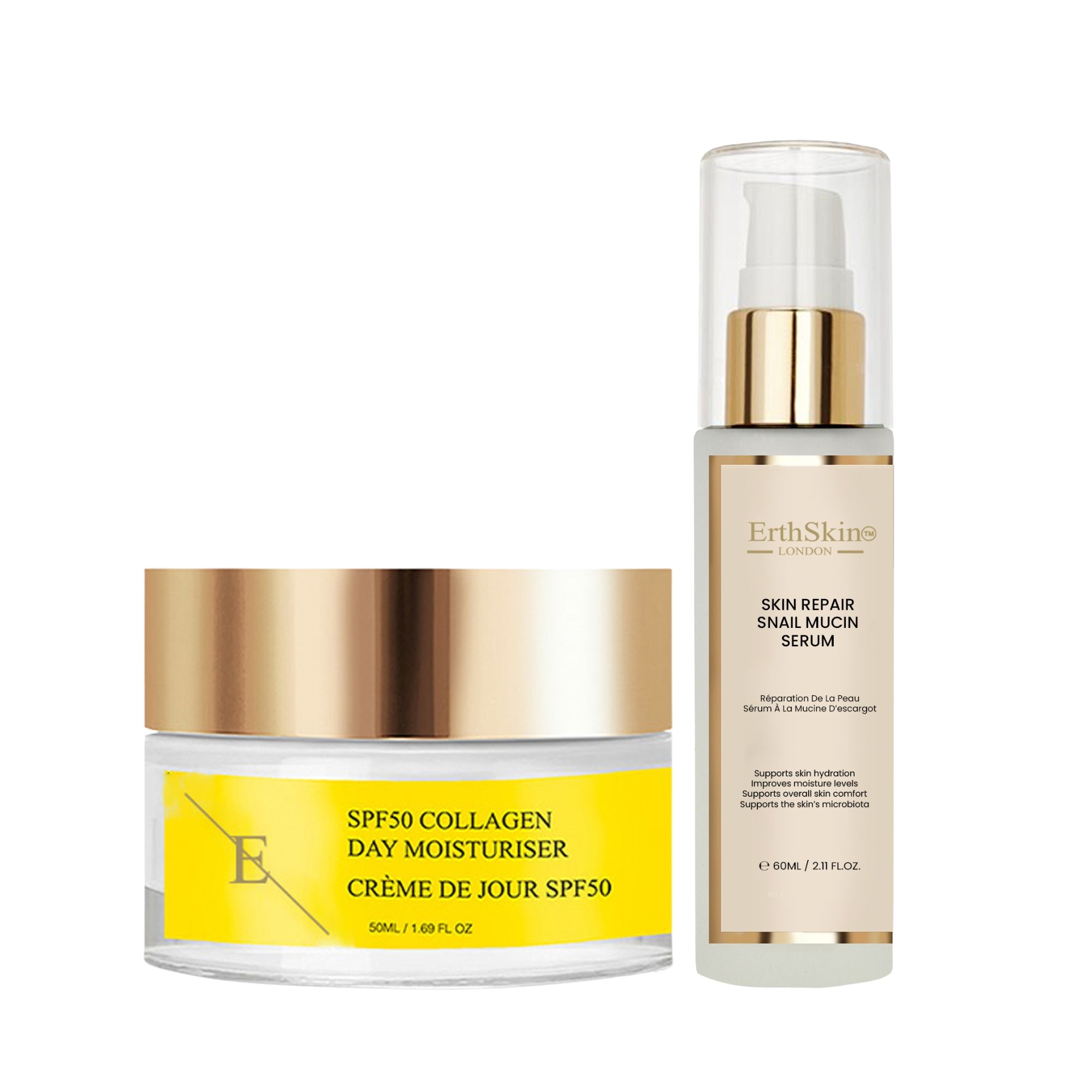 ErthSkin London Crema riparatrice alla bava di lumaca + cuscinetti contorno occhi al collagene