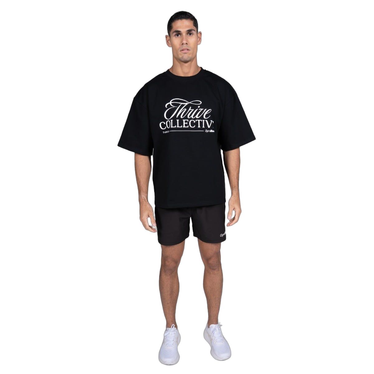 GymBeam Maglietta uomo oversize in cotone Thrive nera con spalle scese