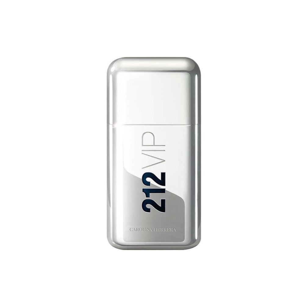 Flacone argentato con scritta 212 VIP. Carolina Herrera visibile in basso.