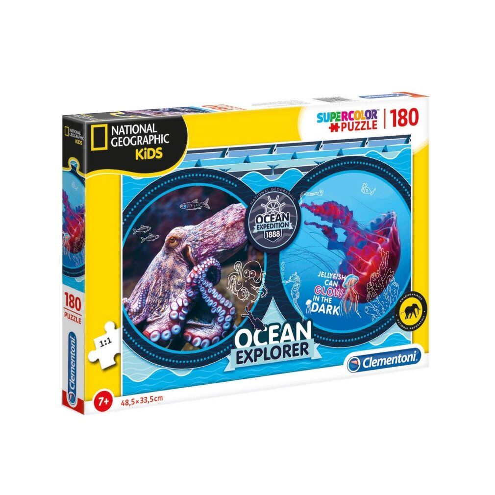 Puzzle Clementoni 180 pezzi, National Geographic Ocean. Con polpo e medusa. Dimensioni: 48,5x33,5 cm. Per bambini dai 7 anni.