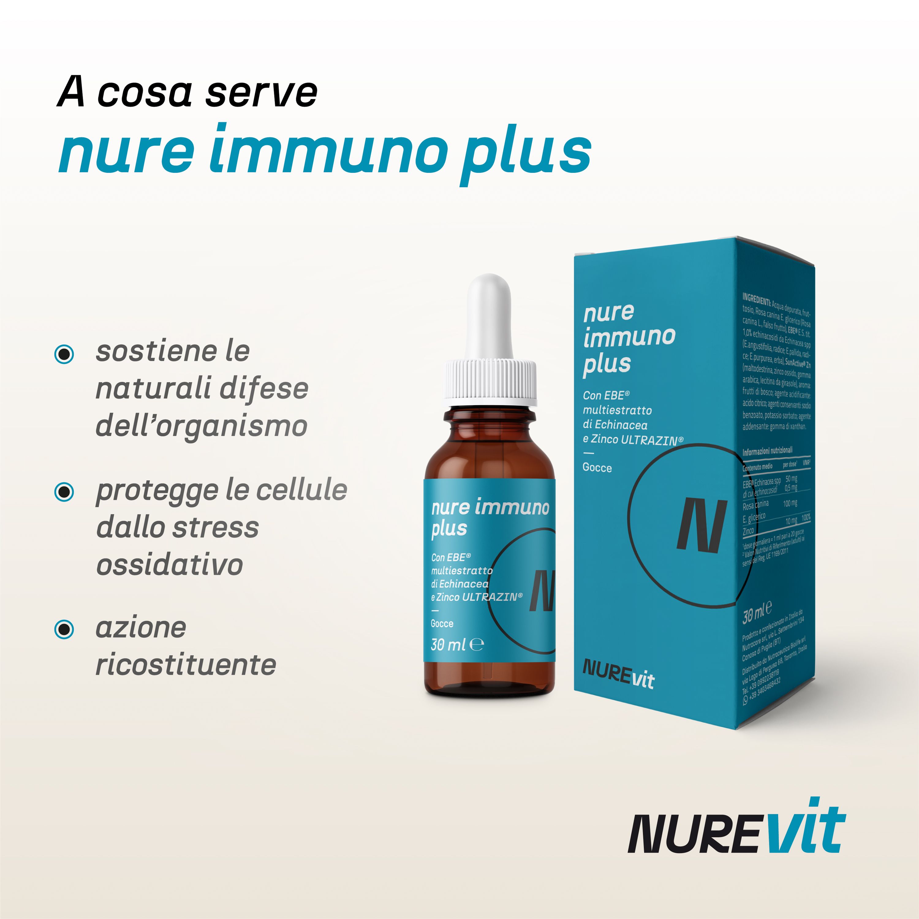 NURE Immuno Plus Gocce Orali 30 ml | Integratore difese immunitarie e anti stress