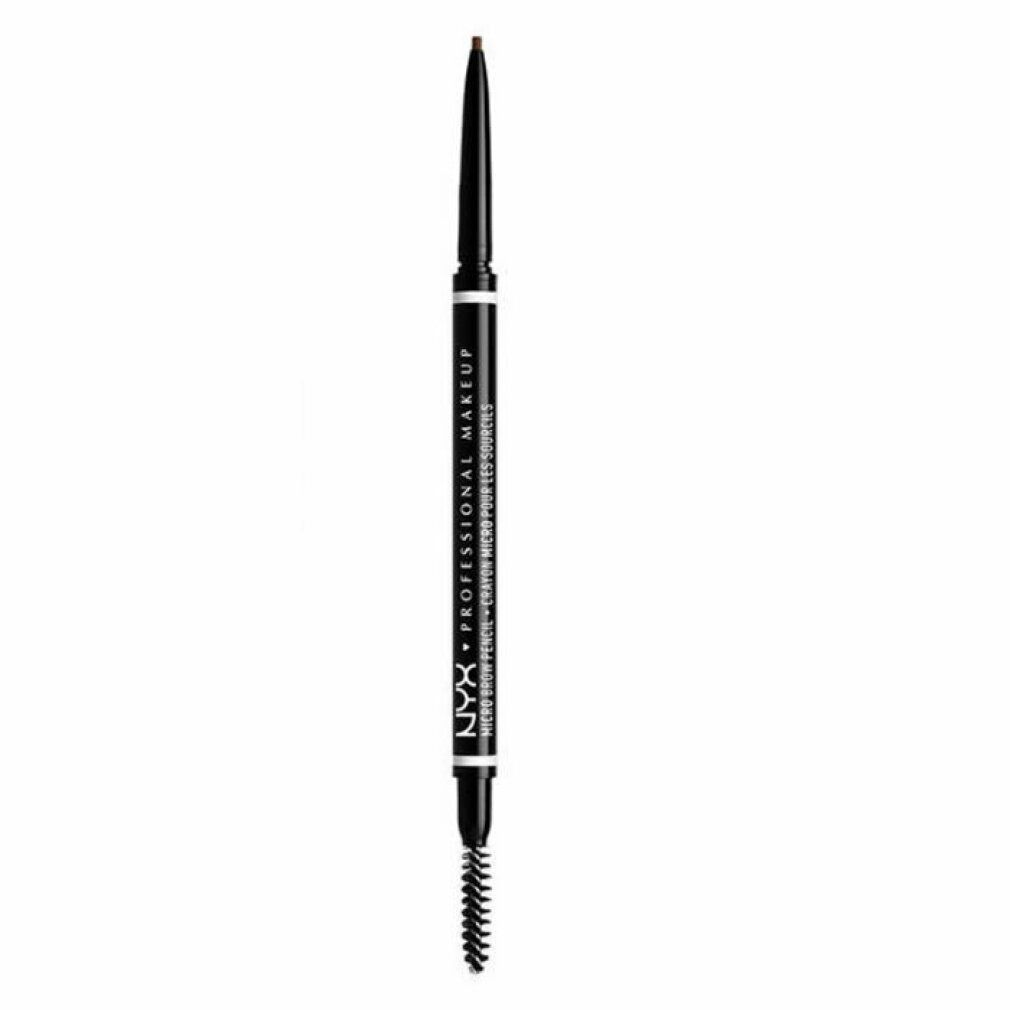 Matita per sopracciglia con spazzola. Matita nera con testo bianco. Marchio: NYX Professional Makeup.