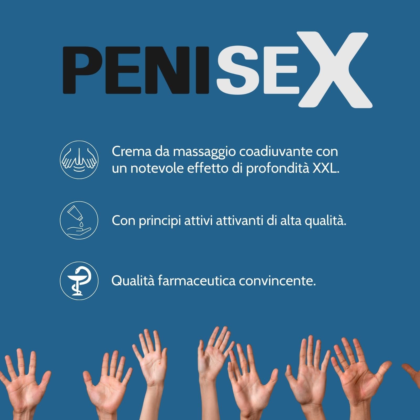 Tubo di crema da massaggio per pene JOYDIVISION PENISEX XXL extreme. Confezione bianco-blu con scritte nere.