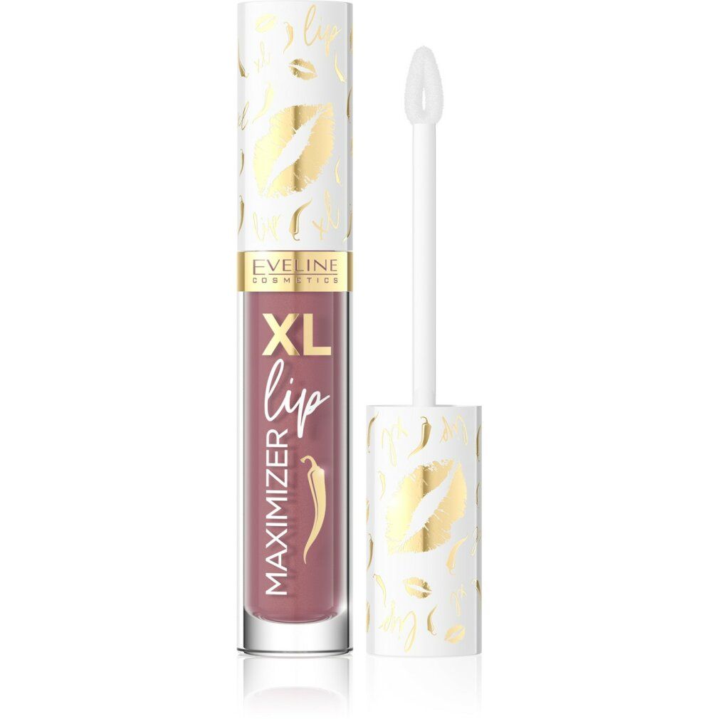 Lucidalabbra Eveline Cosmetics Lip Maximizer XL. Tubo aperto con applicatore. Nome e marchio visibili.