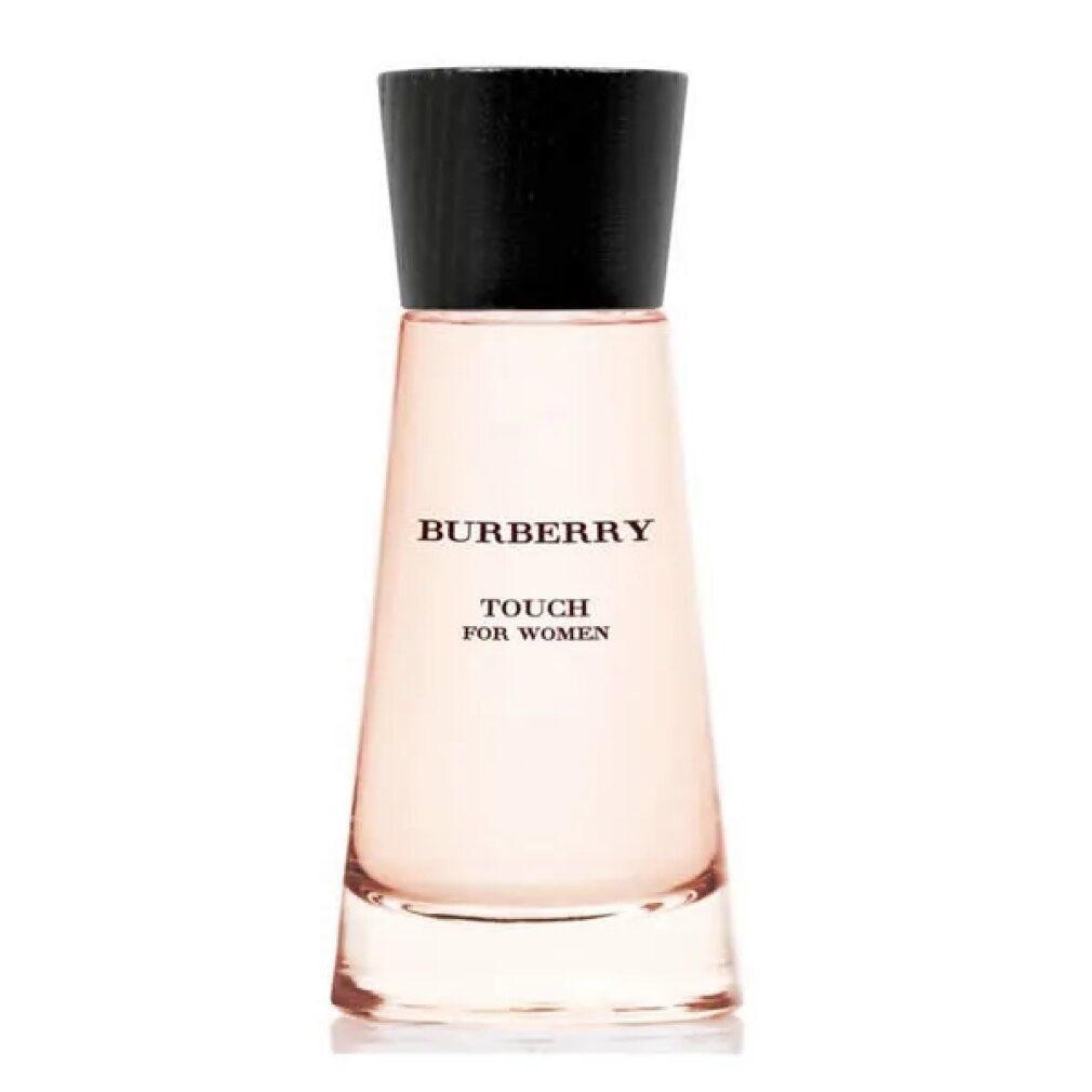 Flacone Burberry Touch for Women con tappo nero. Scritta: Burberry Touch for Women.