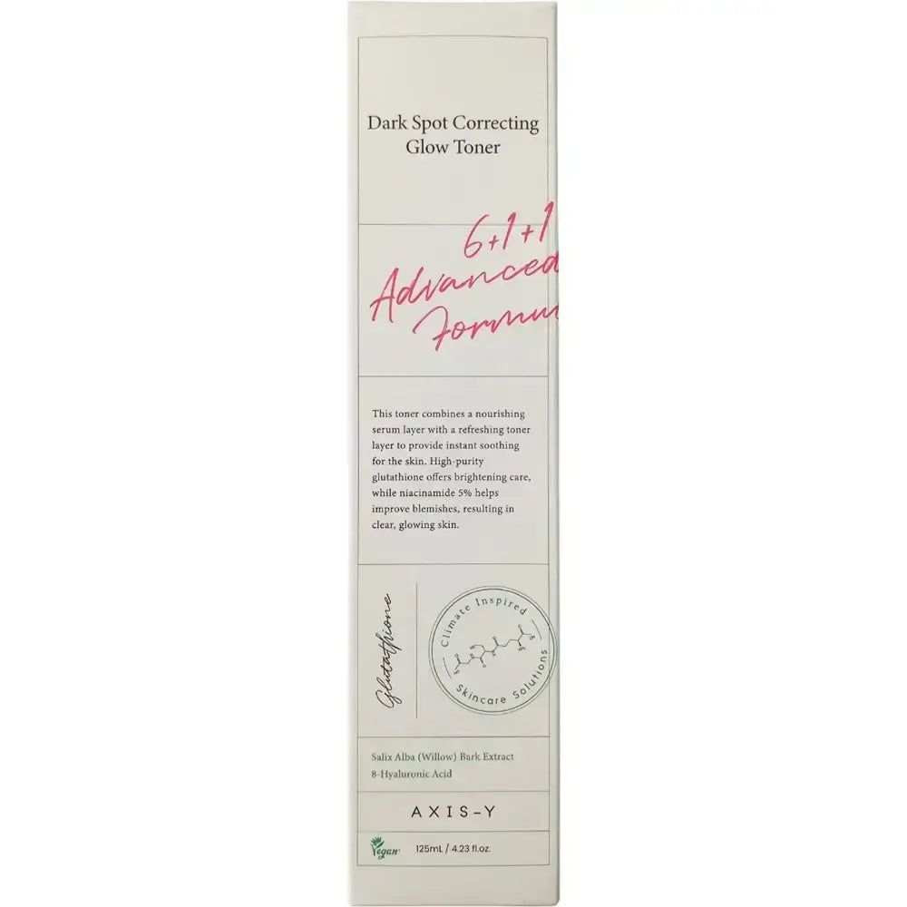 Flacone di toner Axis-Y Dark Spot Correcting Glow con erogatore a pompa.
