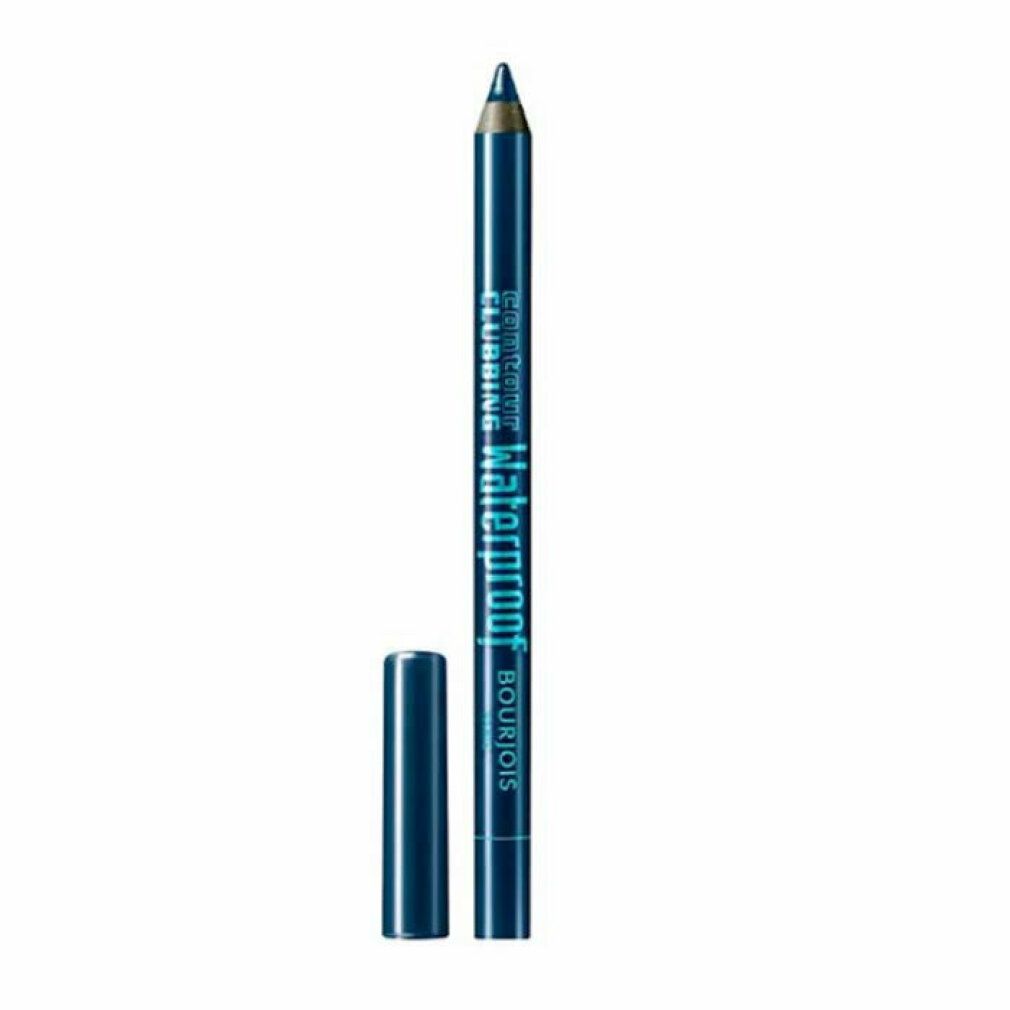 Matita occhi blu con punta nera e cappuccio rimosso. Scritta: Contour Clubbing Waterproof Bourjois.