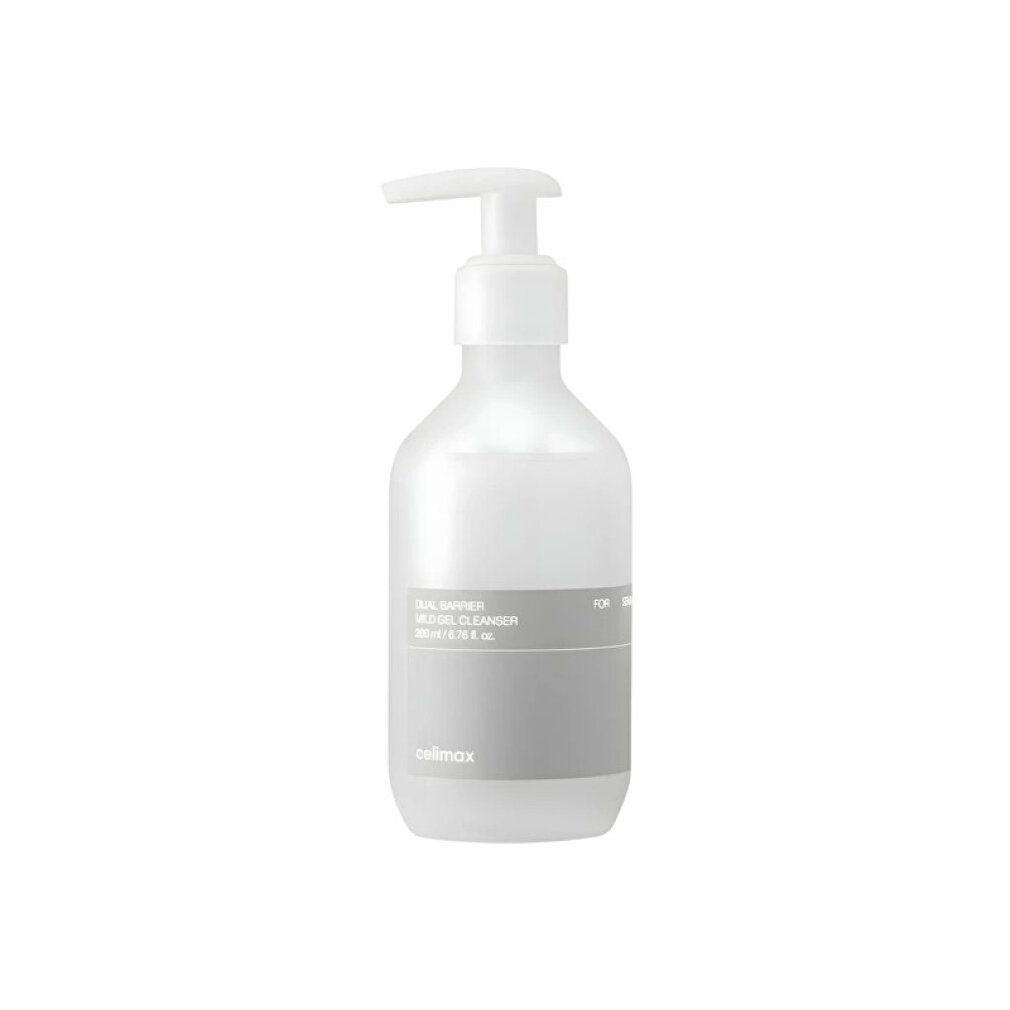 Celimax Dual Barrier Mild Gel Cleanser in flacone bianco con pompa.