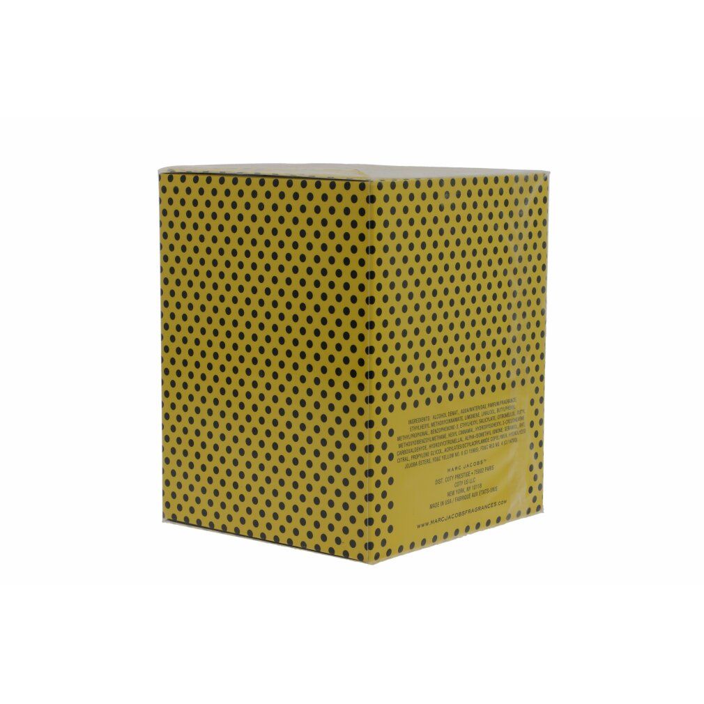Scatola gialla a pois neri. Scritta "HONEY" e "MARC JACOBS".