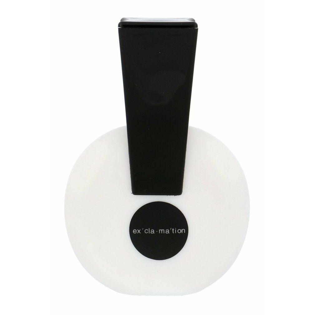 Flacone rotondo bianco con tappo nero. "ex'cla-ma'tion" sul flacone.