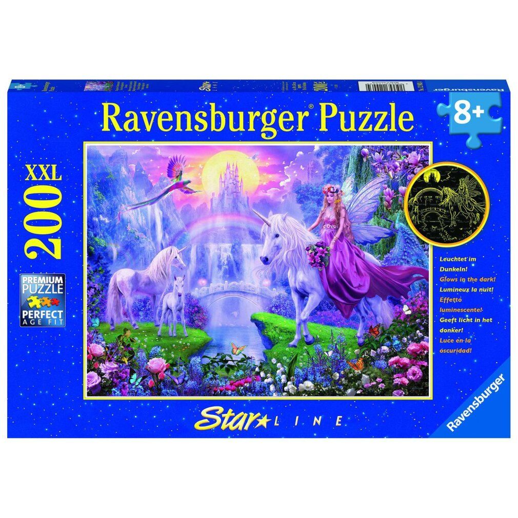 Scatola di puzzle con motivo unicorno. Contiene 200 pezzi. Con il logo Ravensburger. Adatto a bambini dagli 8 anni in su. Formato XXL.