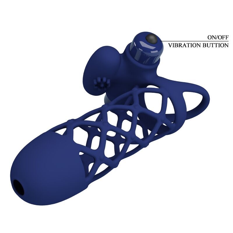 Confezione per vibratore blu scuro con struttura a rete.